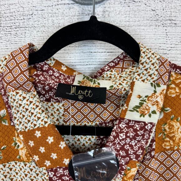 Meritt Plus Size Floral Fall Orange Tan Waisted Midi Dress Size 3XL - Picture 7 of 12